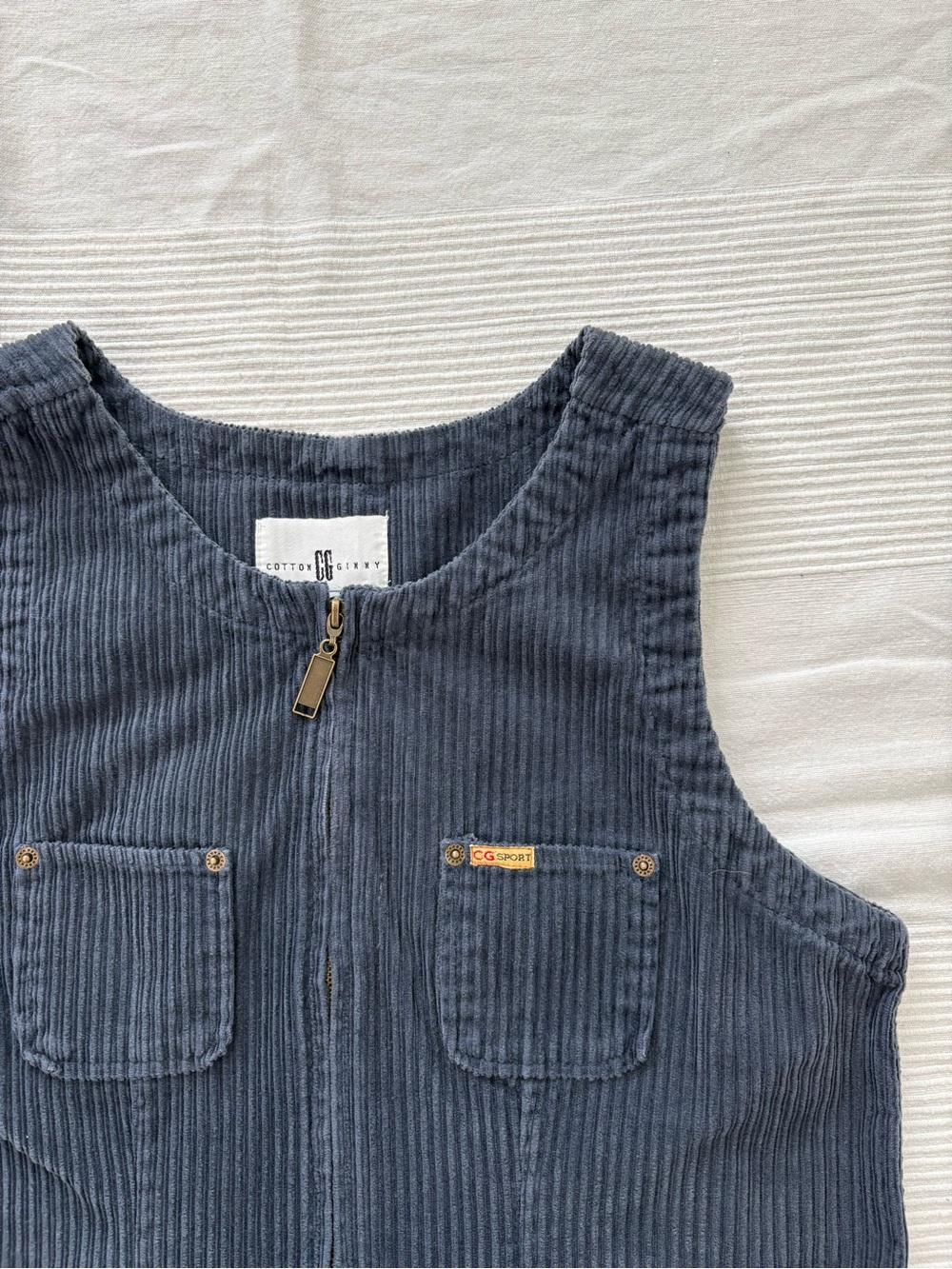 Vintage Cotton Ginny Corduroy Zip-Front Pinafore Dress in Grey Navy - Picture 3 of 8
